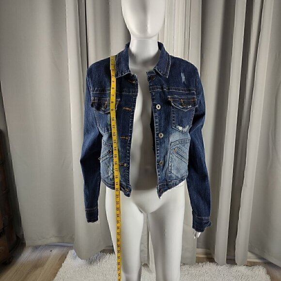 Baby Phat Womens Dark Blue Wash Distressed Customized Cotton Denim Jacket Size L - Picture 5 of 11